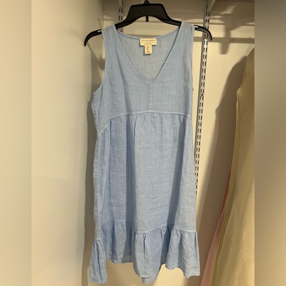 Cynthia Rowley Blue Ruffle Hem Sleeveless 100% Linen Dress Size small - Picture 4 of 4
